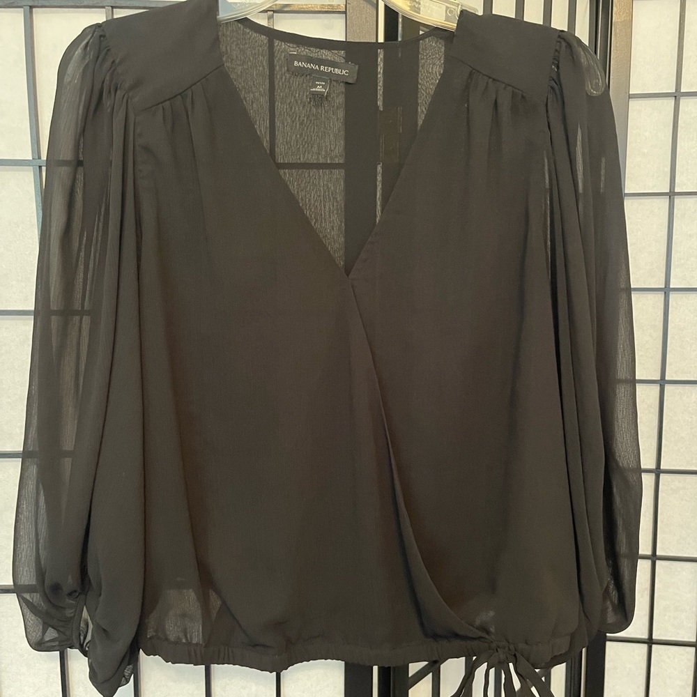 Banana Republic Semi Sheer Wrap V-Neck Blouse, Petite Medium